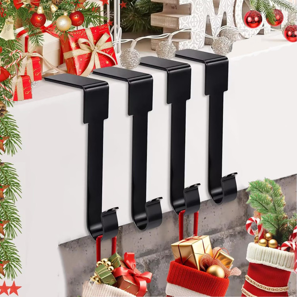 YUANQIAN Christmas Stocking Holders Mantel Hook Hangers Fireplace Hooks Hanger Christmas Stocking Hook Fireplace Hanger Grip for Christmas Party Decorations (Black)