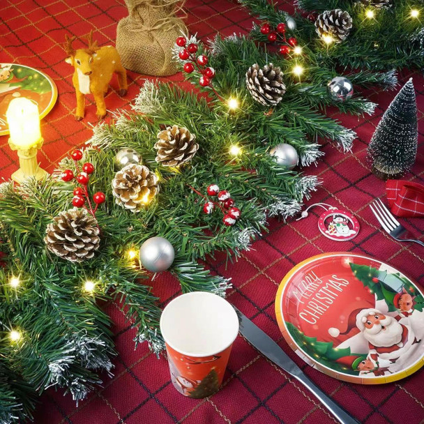 9FT Christmas Garland with Lights, Pre-Lit Christmas Garland Decorated with Red Berries Silver Balls and Pinecones, Battery Operated Christmas Decorations for Mantle Fireplace Indoor Outdoor Home