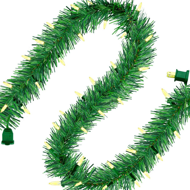 YULETIME 24 ft Christmas Garland with 50 Count Mini Lights, Lighted Artificial Garland with UL Listed Plug-in String Lights (Clear)