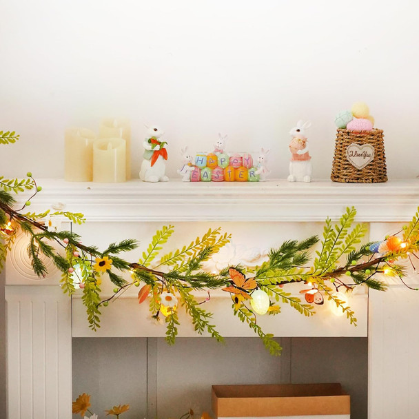 6.8ft Artificial Easter Eggs Garland with 20 LED Lights 8 Twinkle Timer Function Berry Garland Hanging Rustic Spring Easter Decorations for Mantle Fireplace Home Indoor Outdoor Easter Decor