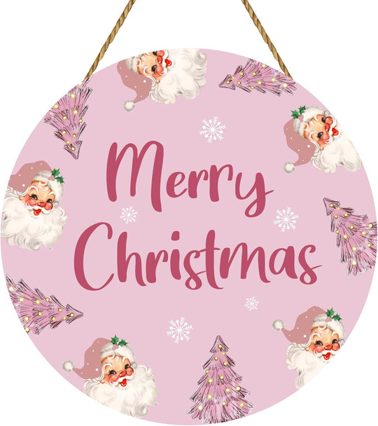 Pink Christmas Decor Christmas Door Decor Pink Christmas Tree Hanging Wall Decor Christmas Door Hanger Wooden Merry Christmas Door Sign for Front Door Porch Wall Indoor Home Decor