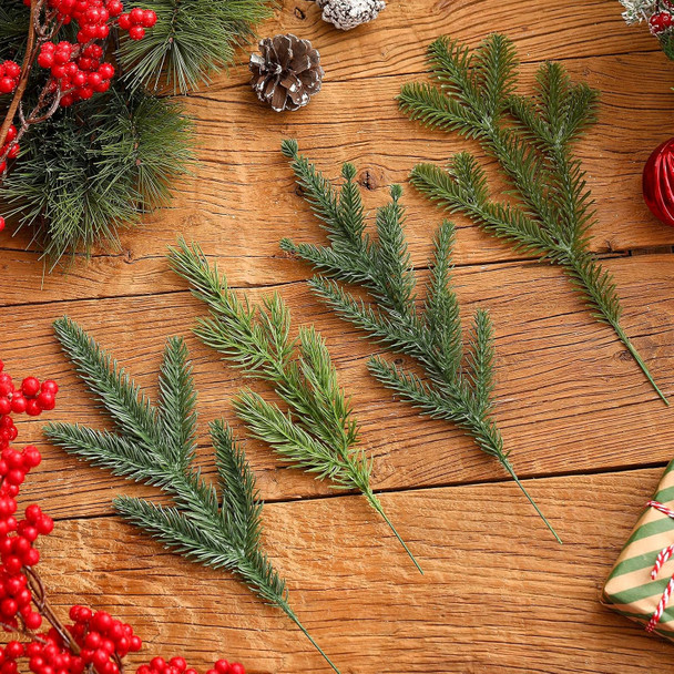 Yunlly 80 Pcs Christmas Artificial Pine Needle Branches 4 Styles Garland Greenery Plant Winter Fake Stems Xmas Tree Picks for DIY Wreath Centerpiece Vast Home Winter Wedding Party Decoration(Classic)