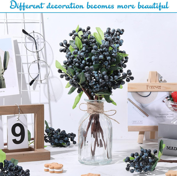 Yunsailing 30 Pcs Artificial Blue Berry Stems Bulk, 9.8 Inch Faux Berry Picks with Green Leaves, Fake Short Branch Fruit Flower for Christmas Tree Garland Home Wedding DIY Party Decoration(Blue)