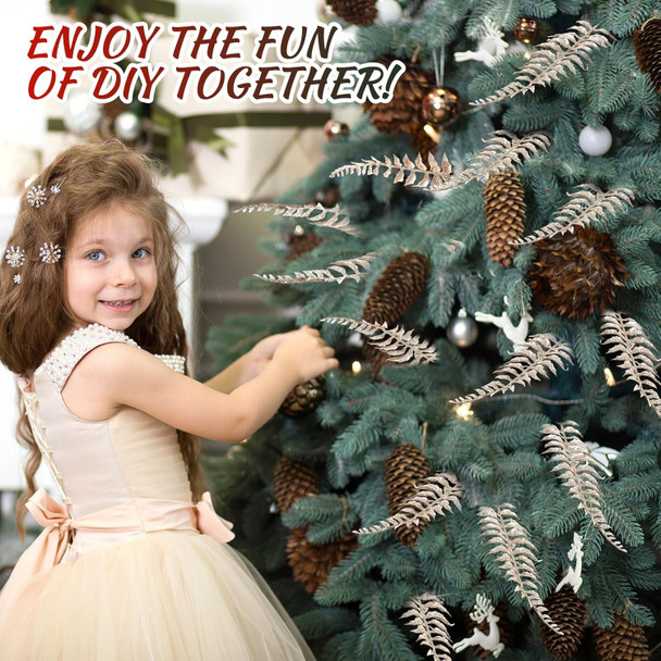 Yunsailing 16 Pcs Christmas Tree Picks and Sprays Artificial Tropical Leaf Christmas Tree Decorative Sprays Glitter Leaf Garland Flashing Picks DIY Bouquet Stem Floral Branches for Xmas(Champagne)