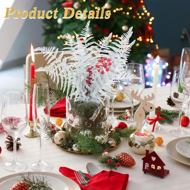 Yunsailing 20 Pcs Christmas Glitter Leaves Artificial Flashing Leaves Tropical Leaf Wedding Pick Flower Arrangement Wreaths DIY Hanging Ornament for Wedding Party Decoration(Silver, 20 Pcs)