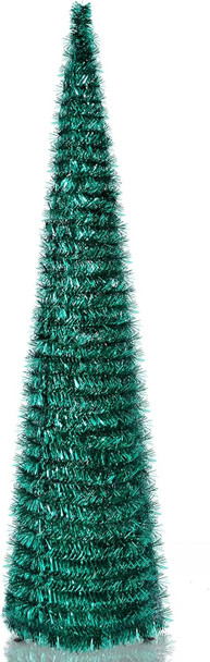 5Ft Pop up Christmas Tree Blackish Green,Collapsible Pencil Tree with Plastic Base, Tinsel Tree for Holiday Home Party Decoration Indoor Outdoor