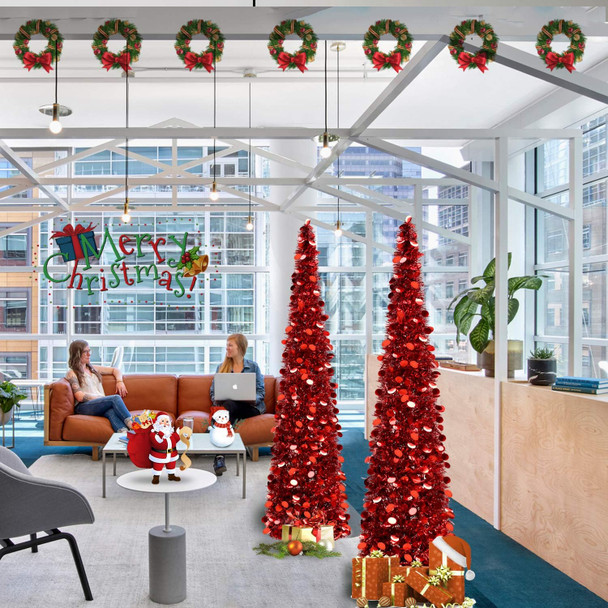 5FT Pop-Up Artificial Christmas Tree, Collapsible Pencil Christmas Tree for Indoor, Outdoor, Apartment, Party Decorations and Home Decor.Red