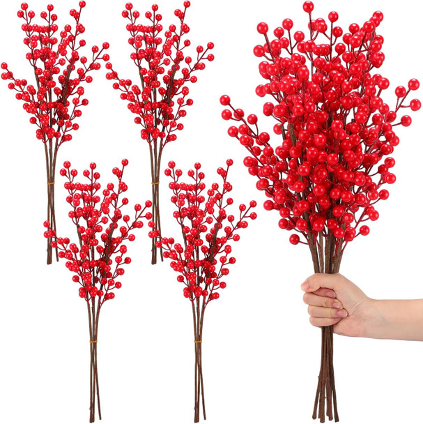 12 Pcs Christmas Berry Stems Berry Picks 20.5 Inch Artificial Christmas Picks Christmas Tree Picks and Sprays Holly Berries Branches for Christmas Decorations Festival Holiday (Red)