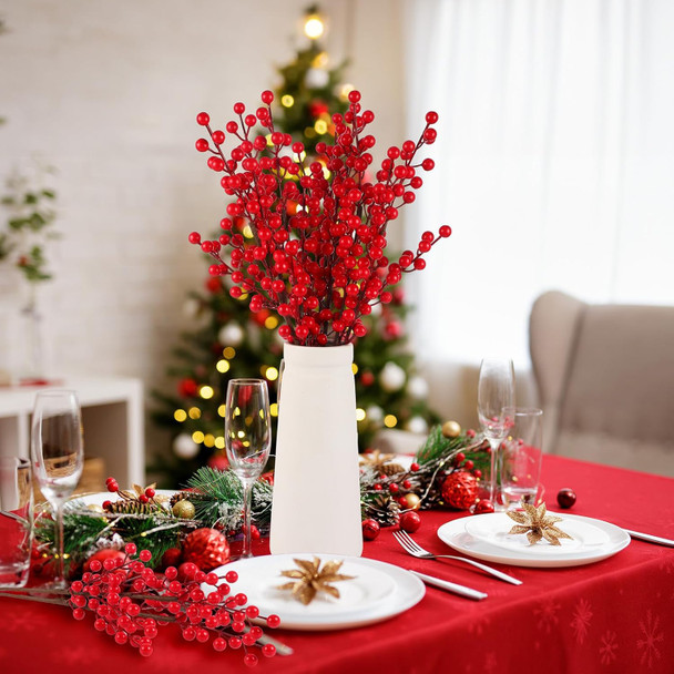 12 Pcs Christmas Berry Stems Berry Picks 20.5 Inch Artificial Christmas Picks Christmas Tree Picks and Sprays Holly Berries Branches for Christmas Decorations Festival Holiday (Red)