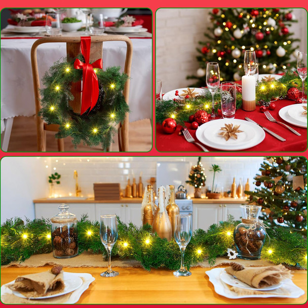 4 Pcs 6 ft LED Christmas Cedar Pine Garland Artificial Greenery Garland with LED Lights Realistic Garland Battery Operated for Christmas Holiday Mantel Fireplace Table Centerpiece