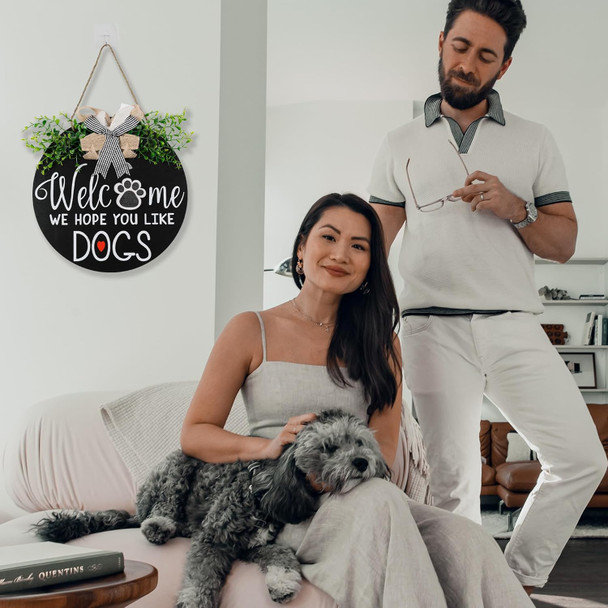 Zavothy Interchangeable Welcome Wreath Sign for Farmhouse Front Porch Decor - We Hope You Like Dogs, for Independence Day All Seasons Holiday Halloween Christmas Home Decoration