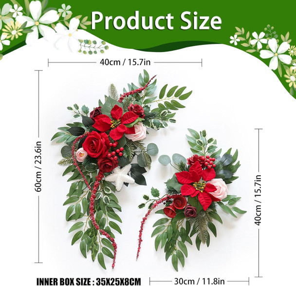 Christmas Wedding Arch Flowers, Faux Flower Swag Set of 2, Xmas Red Floral Swag, Welcome Flowers, Flower Swags for Wedding Arch, Wedding Flowers for Welcome Signs, Reception Ceremony Signs Decor