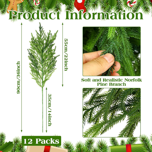 Zeyune 12 Pcs 36 Inch Christmas Norfolk Pine Branches Artificial Norfolk Pine Stem Realistic Greenery Norfolk Pine Sprigs Picks Faux Norfolk Pine Needle for Vase DIY Crafts Garland Wreath Home Decor Zeyune 12 Pcs 36 Inch Christmas Norfolk Pine Branches Artificial Norfolk Pine Stem Realistic Greenery Norfolk Pine Sprigs Picks Faux Norfolk Pine Needle for Vase DIY Crafts Garland Wreath Home Decor