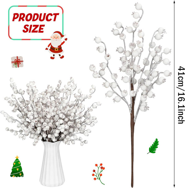 Zeyune 12 Pcs Christmas Artificial Berry Stems 16.1inch Fake Holly Berry Picks Xmas Berry Stems Branches Sprays Snowy Fake Berries for Christmas Tree Wreath Crafts Wedding Holiday Winter Decor (White) Zeyune 12 Pcs Christmas Artificial Berry Stems 16.1inch Fake Holly Berry Picks Xmas Berry Stems Branches Sprays Snowy Fake Berries for Christmas Tree Wreath Crafts Wedding Holiday Winter Decor (White)