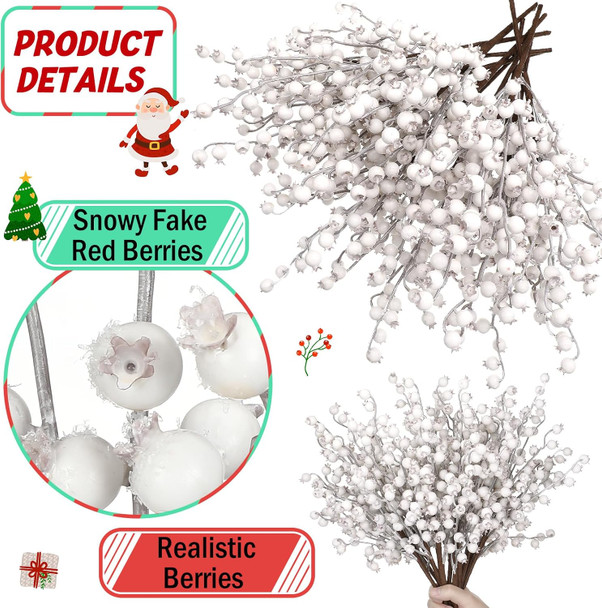 Zeyune 12 Pcs Christmas Artificial Berry Stems 16.1inch Fake Holly Berry Picks Xmas Berry Stems Branches Sprays Snowy Fake Berries for Christmas Tree Wreath Crafts Wedding Holiday Winter Decor (White) Zeyune 12 Pcs Christmas Artificial Berry Stems 16.1inch Fake Holly Berry Picks Xmas Berry Stems Branches Sprays Snowy Fake Berries for Christmas Tree Wreath Crafts Wedding Holiday Winter Decor (White)