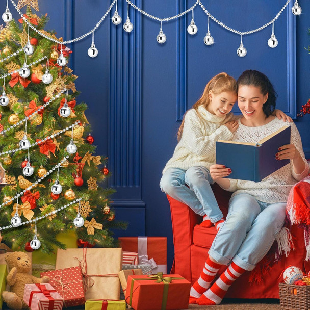 Disco Balls Garland Reflective Mirror Ball Ornaments Silver Mini Disco Ball Christmas Tree Garland 70s Disco Party Supplies for Christmas Xmas Music Party Decoration (12 Feet)