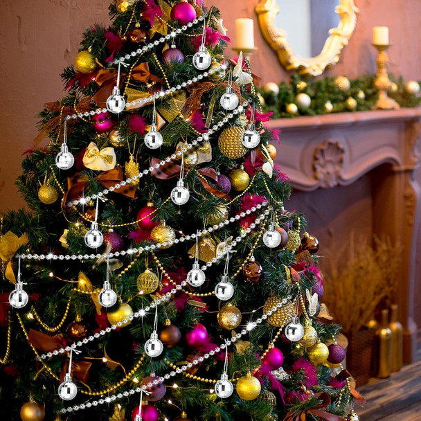 Disco Balls Garland Reflective Mirror Ball Ornaments Silver Mini Disco Ball Christmas Tree Garland 70s Disco Party Supplies for Christmas Xmas Music Party Decoration (12 Feet)