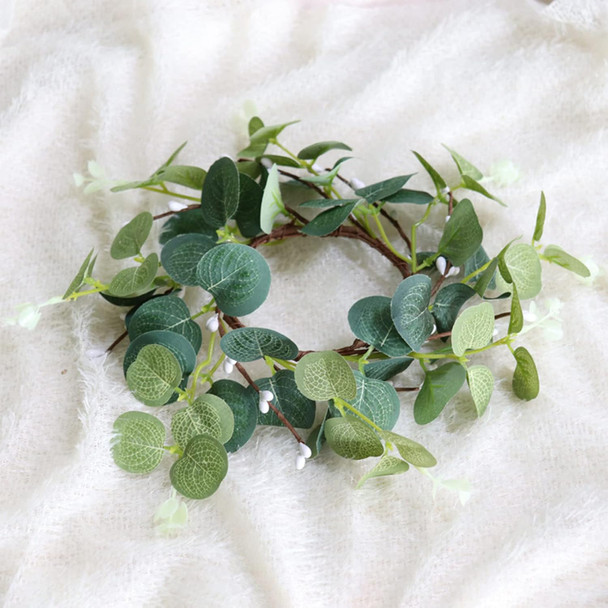 4pcs Pillar Candle Rings Wreaths, Artificial Eucalyptus Leaves Mini Wreaths Greenery Boho Candleholders, Rustic Farmhouse Decorative Wreath for Easter Christmas Wedding Home Table Decor(Green)