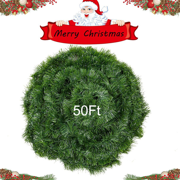 2 Pack 50 Foot Soft Christmas Garland, Non-lit Christmas Garland Ideal for Indoor and Outdoor Decor, Green Tinsel Garland for Holiday Wedding Party Decoration