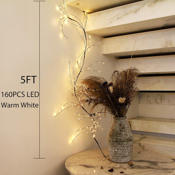 ZHONGXIN Lighted Willow Vine, Copper Wire Twine Branch Lights, 5FT 160 Warm White LED Lighted Twig Vine Garland with Timer&Dimmer for Walls Fireplace Bedroom Living Room Decoration