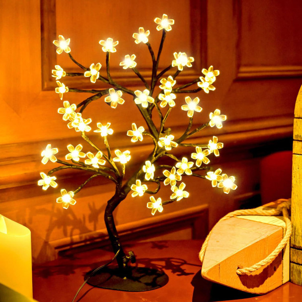 Cherry Blossom Tree Light,17inch 40LED Lighted Tabletop Artificial Flower Bonsai Tree Lamp USB Powered s for Home Decor Room Office Party Wedding Christmas Decorations(Warm White)