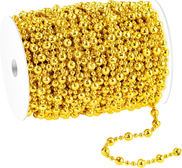 98 Feet Christmas Tree Beads Garland, Artificial Gold Beaded Garland for Christmas Tree DIY, Diamond-Shaped Beads Garland for Christmas Wreath, Xmas Party Table, Wedding Holiday Decoration(Gold)