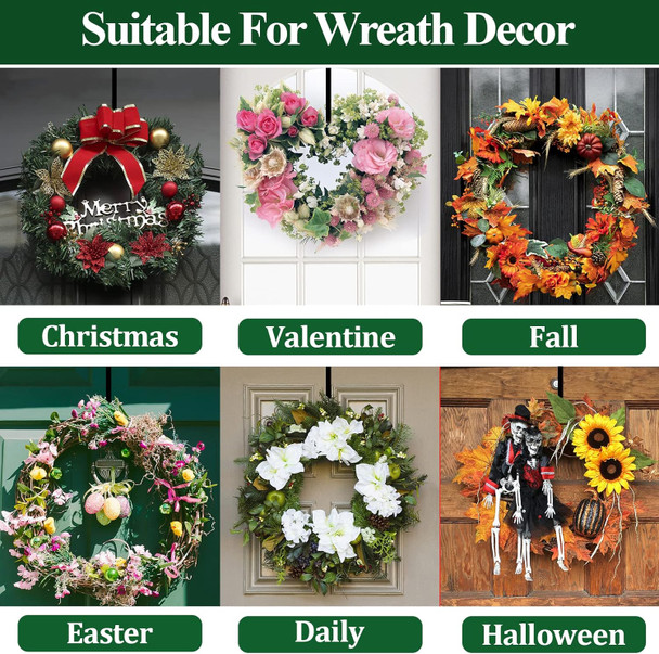 Wreath Hanger for Front Door, Adjustable Wreath Hanger from 15 to 25 Inches Wreath Hanger, 20 lbs Larger Door Wreath Hanger Christmas Fall Wreaths Decorations Hook (Black)