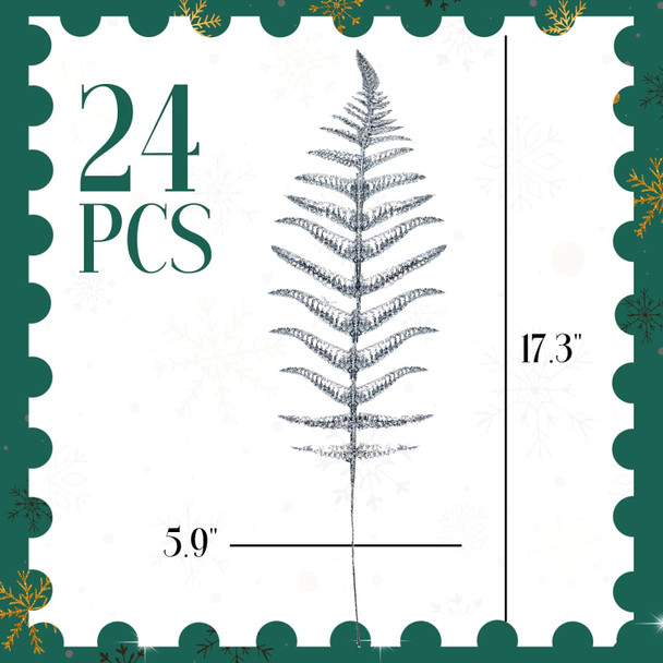 ZMZQ&flw 24pcs Christmas Glitter Leaves for Xmas Tree Decorations, Artificial Boston Fern Bush Tropical Flashing Leaves DIY Christmas Wreath s Crafts, Glod