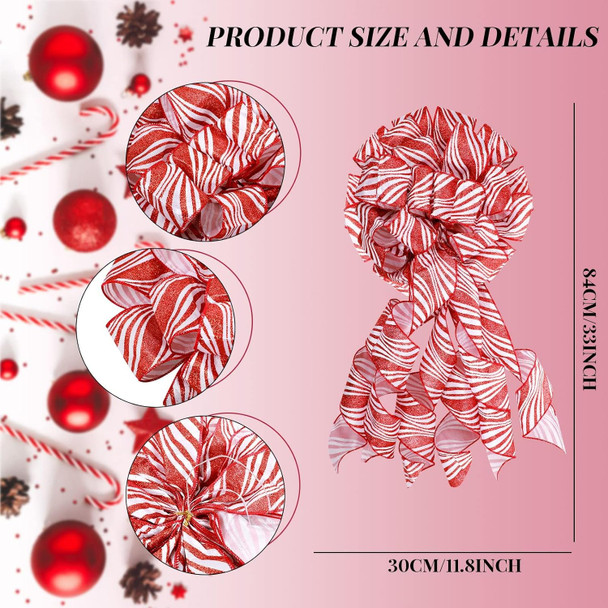 Christmas Tree Decoration Set Include Christmas Tree Topper Bow, Decorative Strips Ribbon, Christmas Tree Skirt with Annual Ring for Farmhouse, Wreath Crafts Decorations (Candy Style,47 Inch)