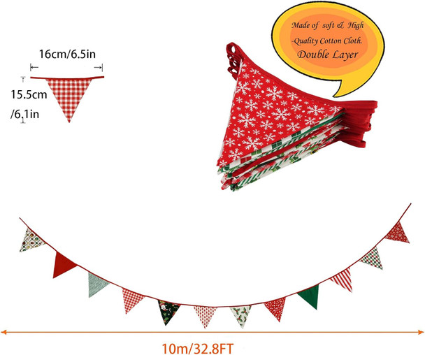 Zwiebeco 32Ft Christmas Pennant Banner Fabric Triangle Flags Garland Red Green White Cotton Bunting Banner for Xmas Party Birthday Wedding Christmas Year Fireplace Home Garden Outdoor Decorations Zwiebeco 32Ft Christmas Pennant Banner Fabric Triangle Flags Garland Red Green White Cotton Bunting Banner for Xmas Party Birthday Wedding Christmas Year Fireplace Home Garden Outdoor Decorations