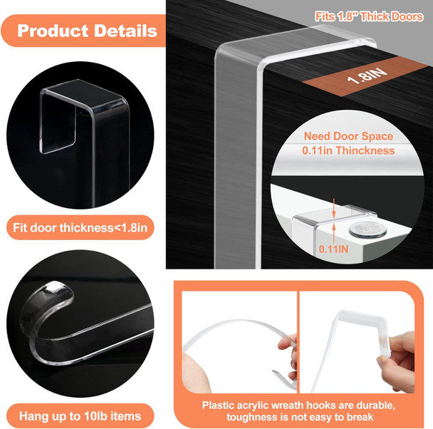 12" Clear Wreath-Hanger Non Scratch Over The Door Hooks,2 Pack Wreath-Door-Hanger Easter Halloween Christmas Decoration,Welcome Sign for Front Door Décor Inside Outside,Slim Hangers Organizer for Home 12" Clear Wreath-Hanger Non Scratch Over The Door Hooks,2 Pack Wreath-Door-Hanger Easter Halloween Christmas Decoration,Welcome Sign for Front Door Décor Inside Outside,Slim Hangers Organizer for Home