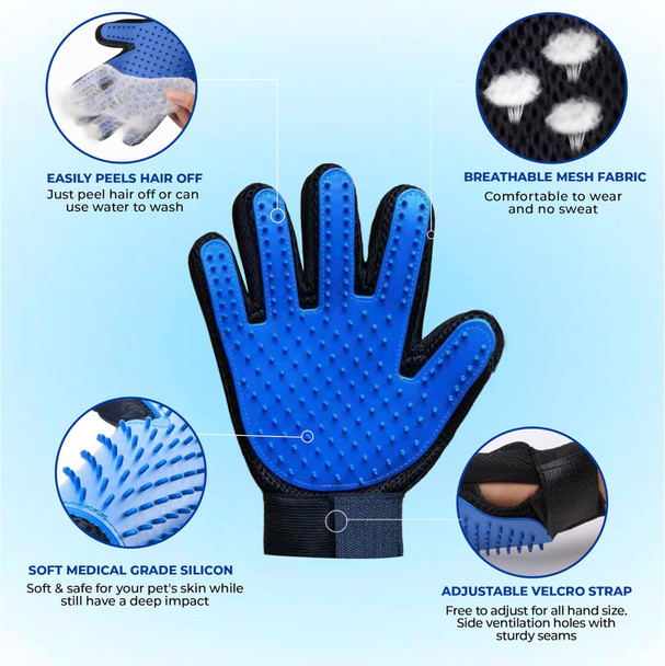 2Pcs Dog Washing Gloves For Bathing And Dog Bath Brush, Pet Grooming Gloves For Dogs, Cats And Horses With 185 Silicons Tips Suitable For Hands Sized Medium And Large (Blue)