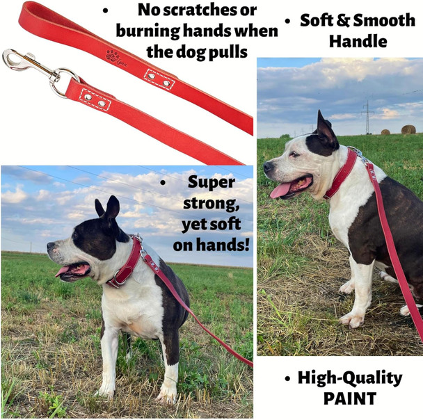 Heavy Duty Leather Dog Leash 6Ft - Strong And Soft Leather Leash For Large And Medium Dogs - Dog Training Lead (Red, L - 6 Ft X 3/4 Inch)