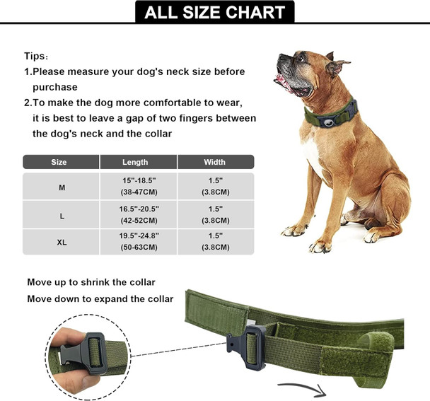 Tactical Airtag Dog Collar Leash Set, Heavy Duty Dog Collar, Adjustable Gps Dog Collar Compatible With Apple Airtag, Dog Collar With Airtag Holder And Control Handle For Medium Large Dogs [Green, Xl]