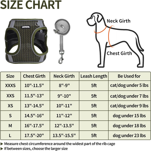Aiitle Step In Dog Harness And Leash Set For Walking - Adjustable Dog Harness With Padded Vest For All Weather, Reflective Adjustable Pet Harness, Easy To Put On Small Dogs Army Green S