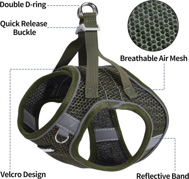 Aiitle Step In Dog Harness And Leash Set For Walking - Adjustable Dog Harness With Padded Vest For All Weather, Reflective Adjustable Pet Harness, Easy To Put On Small Dogs Army Green S