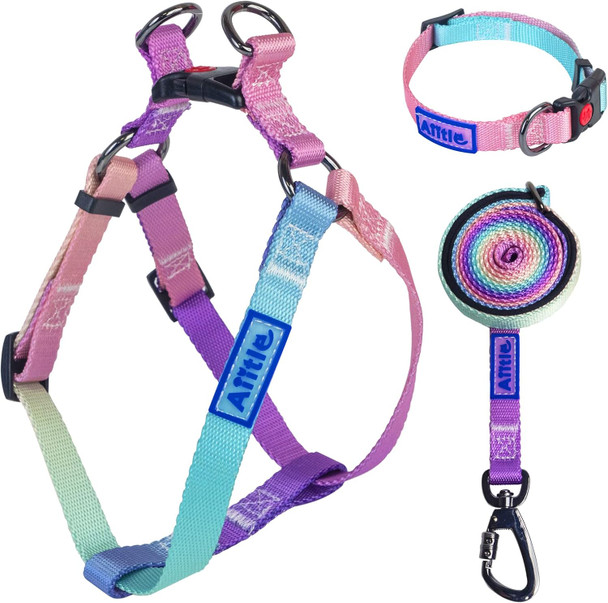 Aiitle Step In Dog Harness Collar Leash Set - Adjustable No Pull Dog Halter Harness - Comfortable Padded Handle - Easy Control For Walking - For Extra-Small Breed Dogs, Pink Gradient Xs