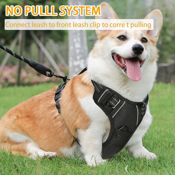 Dog Harness, Adjustable Soft Padded Dog Vest,No-Pull Pet Harness With 2 Leash Clips, Reflective No-Choke Pet Oxford Vest With Easy Control Handle For Small, Medium Large Dogs（Black） (Black, Mediium)