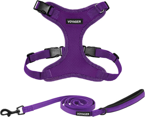 Voyager Step-In Lock Dog Harness W Reflective Dog Leash Combo Set With Neoprene Handle 5Ft - Supports Small, Medium And Large Breed Puppies/Cats By Best Pet Supplies - Purple, M