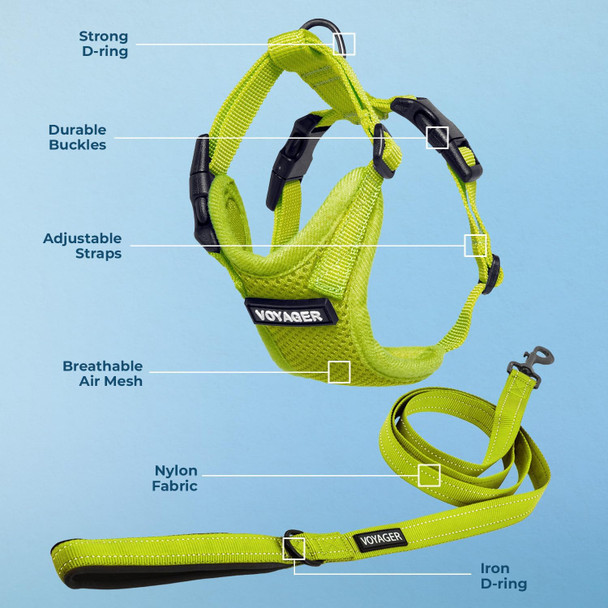 Voyager Step-In Lock Dog Harness W Reflective Dog Leash Combo Set With Neoprene Handle 5Ft - Supports Small, Medium And Large Breed Puppies/Cats By Best Pet Supplies - Lime Green, L