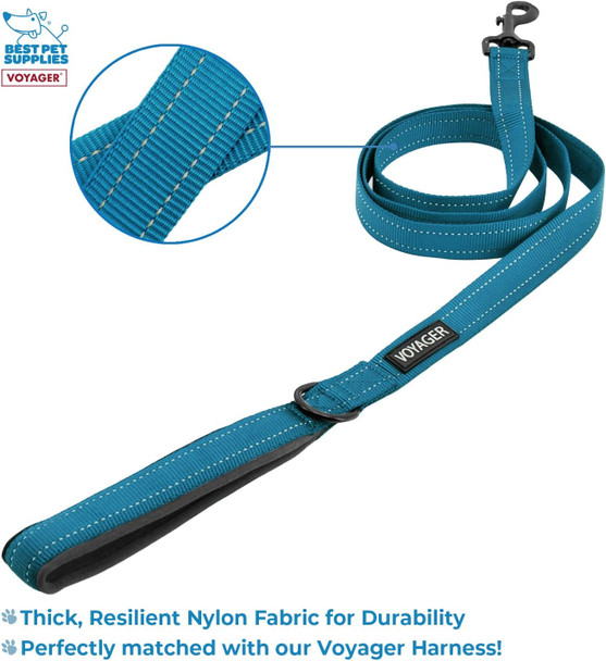 Voyager Step-In Lock Dog Harness W Reflective Dog Leash Combo Set With Neoprene Handle 5Ft - Supports Small, Medium And Large Breed Puppies/Cats By Best Pet Supplies - Turquoise, Xs