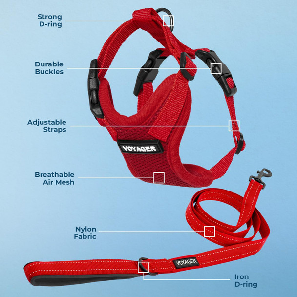 Voyager Step-In Lock Dog Harness W Reflective Dog Leash Combo Set With Neoprene Handle 5Ft - Supports Small, Medium And Large Breed Puppies/Cats By Best Pet Supplies - Red, Xl