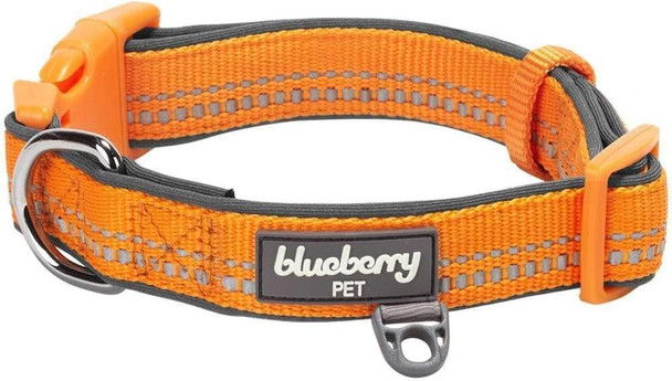 Blueberry Pet Soft & Safe 3M Reflective Neoprene Padded Adjustable Dog Collar - Orange Peel, Large, Neck 18-26