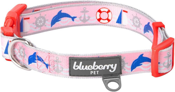 Blueberry Pet Essentials 5 Patterns Smart Chic Bon Voyage Ocean Scenery Dolphin Designer Adjustable Dog Collar, Small, Neck 12-16