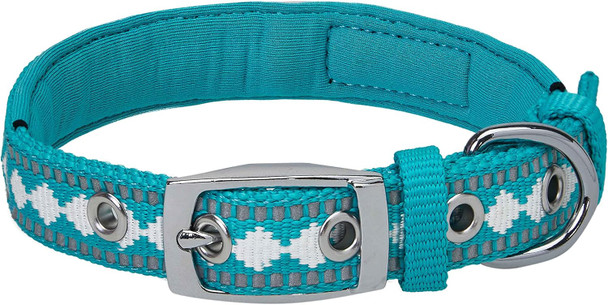 Blueberry Pet Soft & Safe 3M Reflective Jacquard Neoprene Padded Adjustable Dog Collar With Metal Buckle - Peacock, Neck 17-20.5, For Large Breed