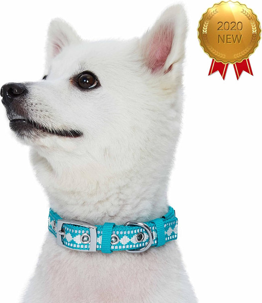 Blueberry Pet Soft & Safe 3M Reflective Jacquard Neoprene Padded Adjustable Dog Collar With Metal Buckle - Peacock, Neck 17-20.5, For Large Breed