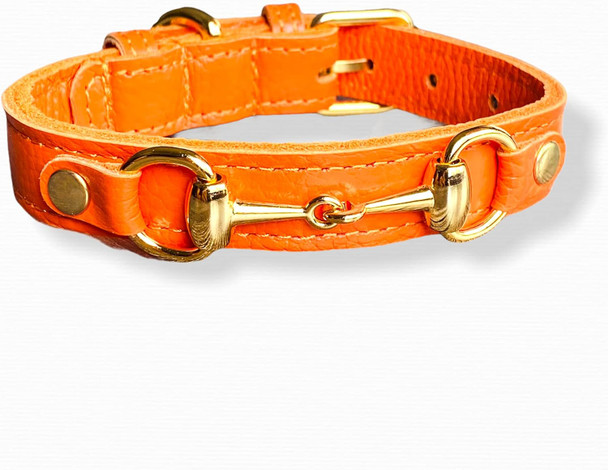 Princess Grace Handmade Leather Dog Collar (Orange) (Xs)