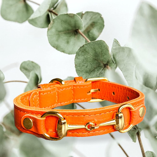 Princess Grace Handmade Leather Dog Collar (Orange) (Xs)