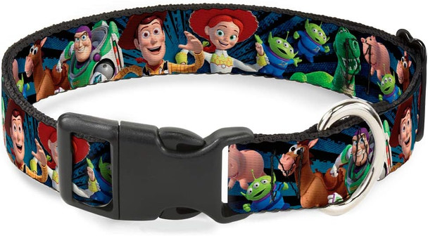 Buckle-Down Plastic Clip Collar - Toy Story Characters Running2 Denim Rays - 1.5 Wide - Fits 16-23 Neck - Medium