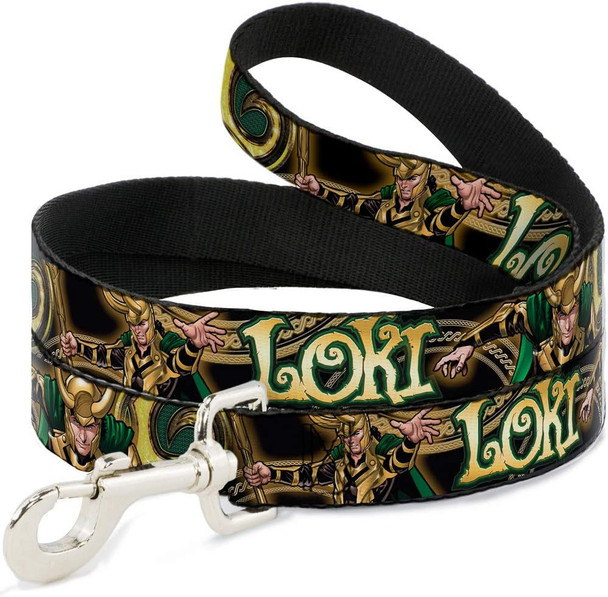 Dog Leash Loki Poses Black Gold Green 6 Feet Long 1.0 Inch Wide